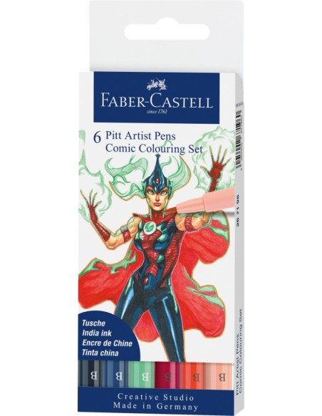 Pintsel-pliiats Faber-Castell Pitt 6-värvi komiksi komplekt