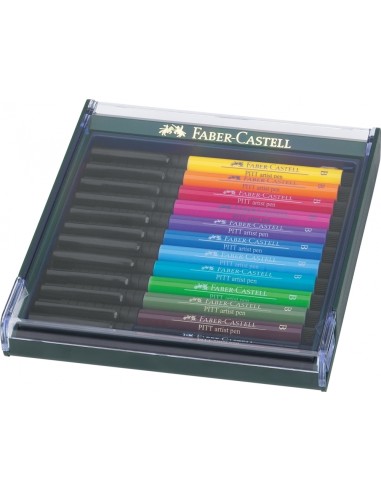 Faber-Castell Pitt Artist Pen Brush India ink pen, wallet of 12, Basic tones