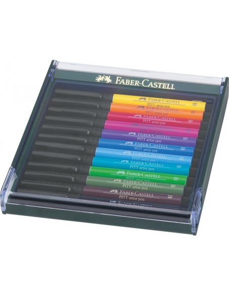 Faber-Castell Pitt Artist Pen Brush India ink pen, wallet of 12, Basic tones