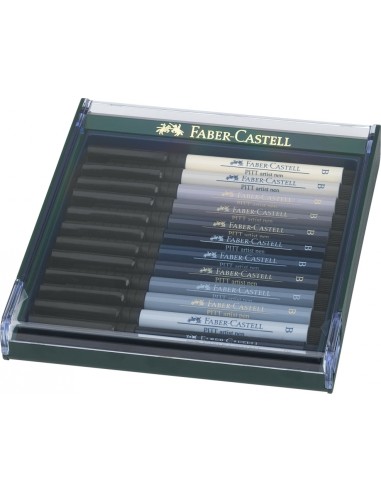 Faber-Castell Pitt Artist Pen Brush India ink pen, wallet of 12, Grey tones
