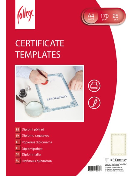 Certificate paper College Cardboard A4/25L 170g , number 8