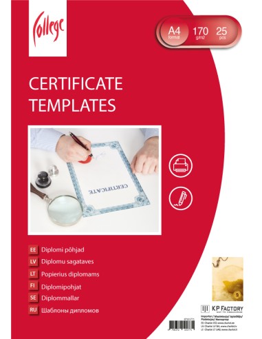 Certificate paper College Cardboard A4/25L 170g , number 10