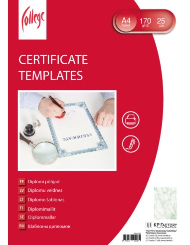Certificate paper College Cardboard A4/25L 170g , Green marble