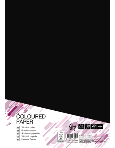Cardboard College A4/20 sheets, Black B100, 160g/m2, loose sheets
