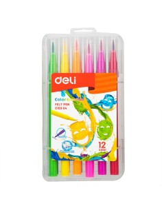 Viltpliiatsid DELI 12-värvi pintselotsaga
