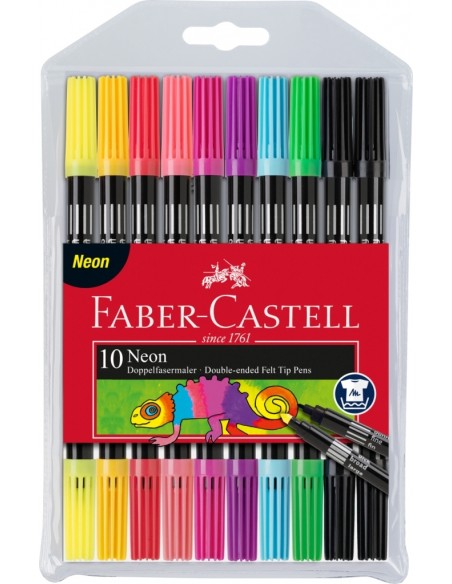 Faber-Castell Double-ended felt tip pen, neon, plastic wallet of 10