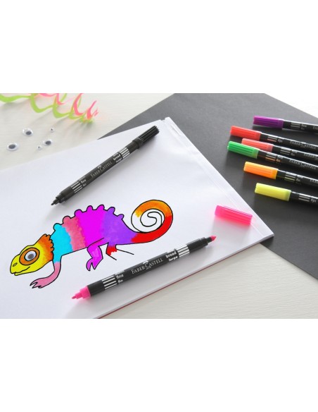 Faber-Castell Double-ended felt tip pen, neon, plastic wallet of 10
