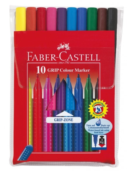 Faber-Castell Grip felt tip pen, plastic wallet of 10