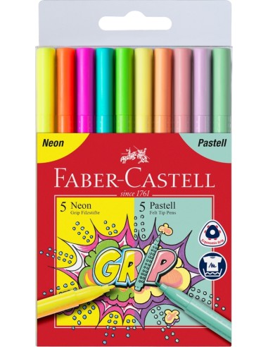Viltpliiatsid Faber-Castell Grip kolmekandilised pastelsed 10-värvi