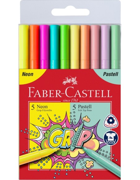 Viltpliiatsid Faber-Castell Grip kolmekandilised pastelsed 10-värvi
