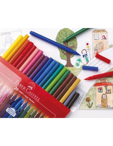 Faber-Castell Grip felt tip pen, plastic wallet of 20