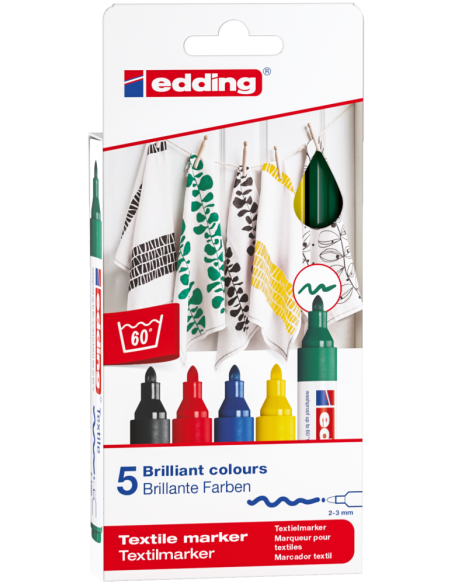 Textile markers Edding 4500, set of 5, assorted