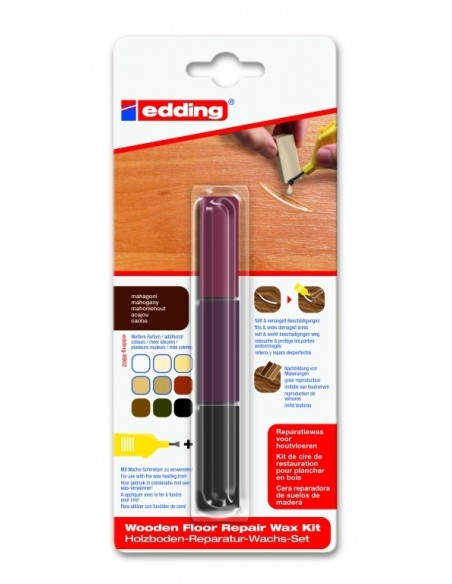 edding 8902 wooden floor repair wax kit blister of 3 mahogany