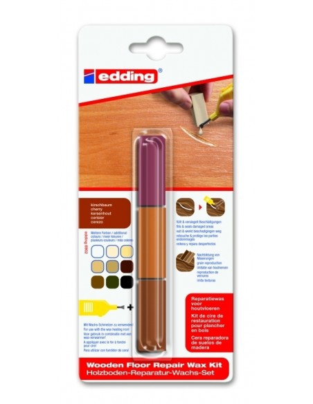 edding 8902 wooden floor repair wax kit blister of 3 cherry tree