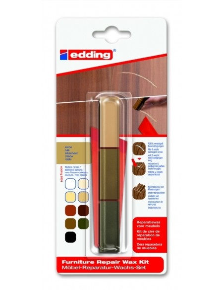 edding 8901 furniture repair wax kit blister of 3 oak
