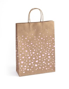 Paper bags Kraft pink hearts L 33x10x24, 5pcs./op.