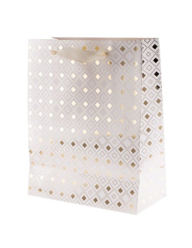 Paper bags  white, gold diamonds M 25x10x20 5pcs/pack