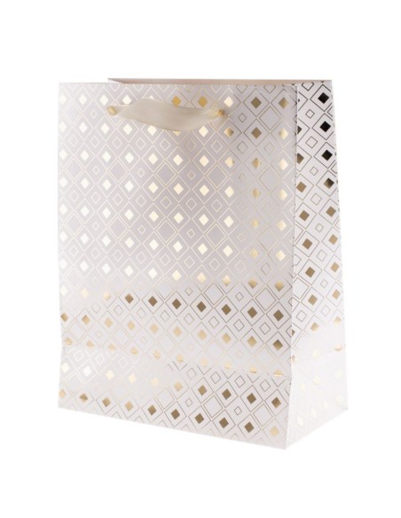 Paper bags  white, gold diamonds s S  20x8x15 5pcs/pack