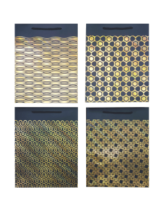 Paper gift bag "deVENTE. Black & Gold" vertical, size 26x32x10 cm, foil stamping, paper 210 g/m², assorted 4 designs