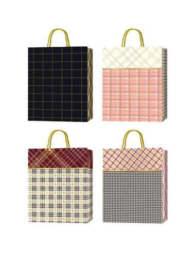 Paper gift bag "deVENTE. Classic Check" vertical, size 26x32x10 cm, foil stamping, paper 210 g/m², assorted 4 designs