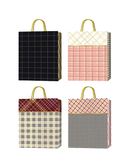 Paper gift bag "deVENTE. Classic Check" vertical, size 31x42x12 cm, foil stamping, paper 210 g/m², assorted 4 designs