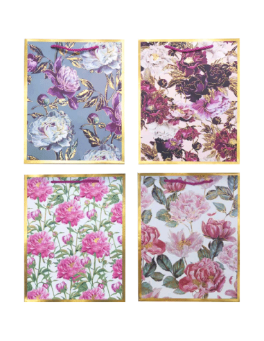 Paper gift bag "deVENTE. Flower border" vertical, size 18x23x8 cm, foil stamping, paper 210 g/m², assorted 4 designs