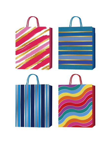 Paper gift bag "deVENTE. Waves and Stripes" vertical, size 26x32x10 cm, foil stamping, paper 210 g/m², assorted 4 designs