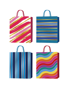 Paper gift bag "deVENTE. Waves and Stripes" vertical, size 31x42x12 cm, foil stamping, paper 210 g/m², assorted 4 designs