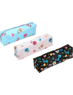 Пенал "Attomex. Flowers" 20x7x3,5 см, прямоугольный, на молнии, искусственная кожа с рисунком, ассорти 3 дизайна