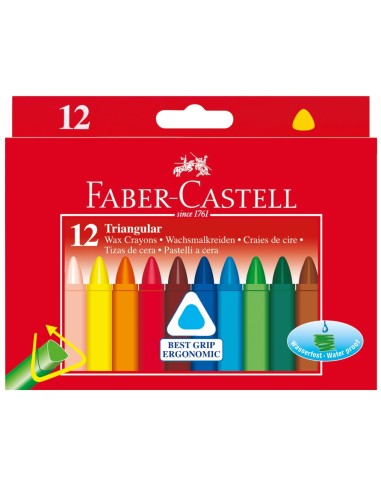 Faber-Castell Wax crayon triangular, cardboard wallet of 12