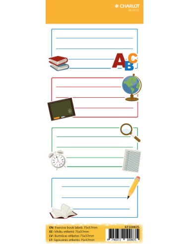 Exercise book labels Charlot 76x35mm 4pcs on sheet.