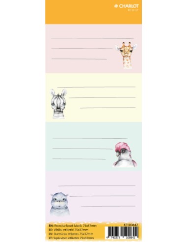 Exercise book labels Charlot 76x35mm 4pcs on sheet.