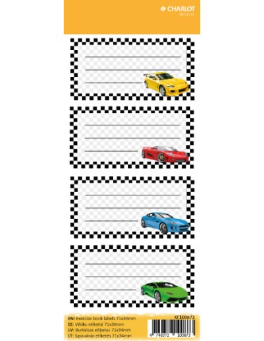 Exercise book labels Charlot 76x35mm 4pcs on sheet.