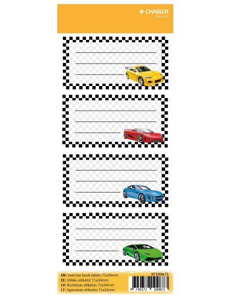 Vihiku kleebisetiketid Charlot (Cars) 71x34mm 4tk lehel
