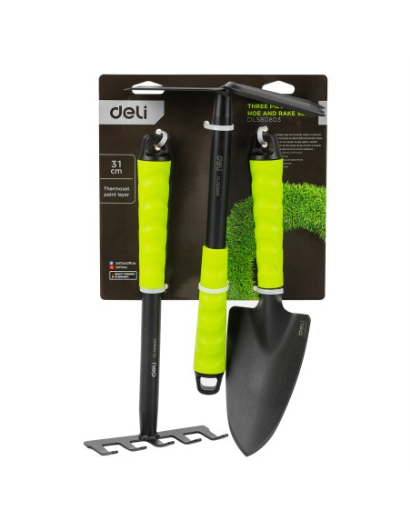 Three Piece Shovel, Hoe And Rake Set Size: 31cm GREEN