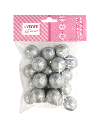 Stüropor kujud deVENTE pall Glitter, d=30mm, 20tk hõbe