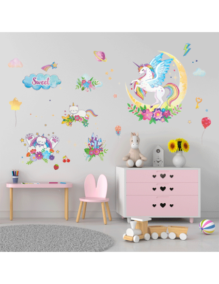 Kleebised deVENTE Unicorn, dekoratiiv, 45x30cm 4tk/pk
