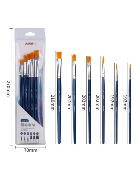 Pintslite komplekt DELI 6tk/pk (ümar nr 4,6,8; lapik nr 4, 6, 8) blistris