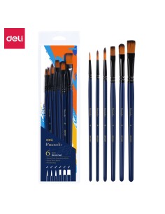 Pintslite komplekt DELI 6tk/pk vesivärv (ümar nr 4,6,8 ümar 4,6,8 lapik) nailon, blistris