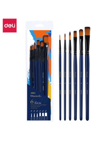 Pintslite komplekt DELI 6tk/pk vesivärv (ümar nr 4,6,8 ümar 4,6,8 lapik) nailon, blistris