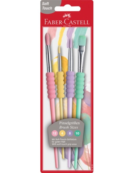 Faber-Castell Brush with soft touch grip area, 4 sizes on blister card