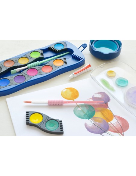 Faber-Castell Brush with soft touch grip area, 4 sizes on blister card
