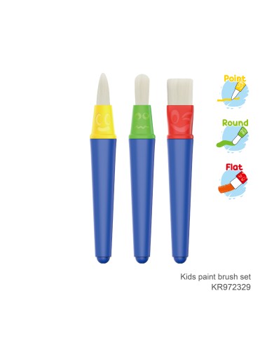 Early age Kids paint brush set, flat, point, round, 3pcs/blister card