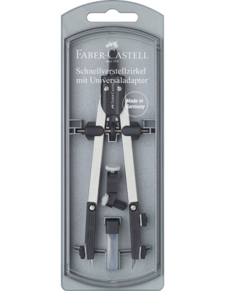 Faber-Castell Quick-set compass with both legs jointed, adapter, Ø 3.5 mm peg, silver,homogeneous sorting