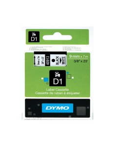 Kleepkirjalint Dymo D1 9mm x 7m must tekst valgel 40913