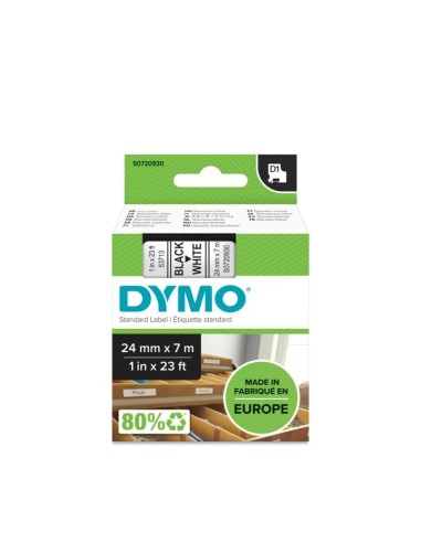 Kleepkirjalint Dymo 24mm x 7m must tekst valgel 53713