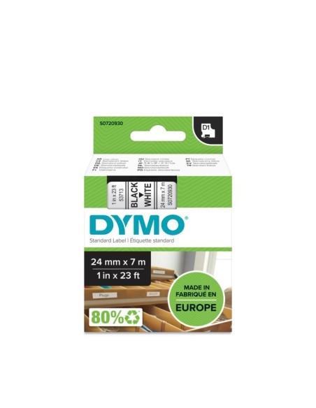 Kleepkirjalint Dymo 24mm x 7m must tekst valgel 53713