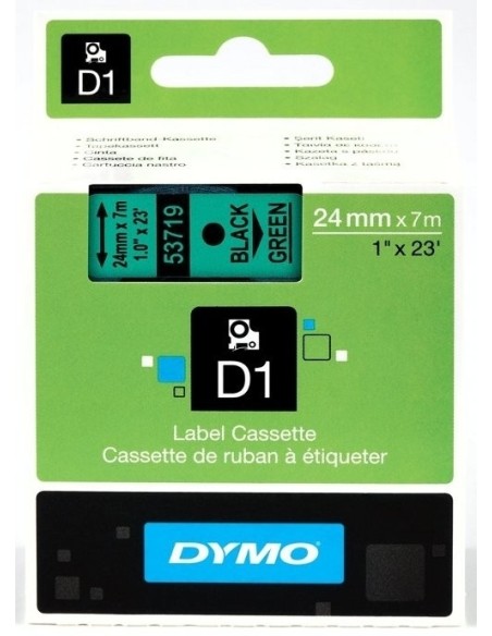 Kleepkirjalint Dymo 24mm x 7m must tekst rohelisel 53719