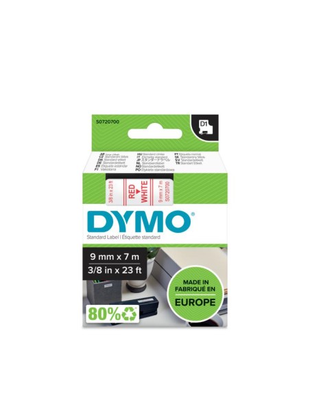 DYMO D1 Labels, 9mm x 7m Roll, Red Print on White, Self-Adhesive Labels for LabelManager Label Printers, Authentic