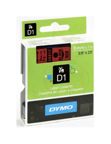 Kleepkirjalint Dymo D1 9mm x 7m must tekst punasel 40917